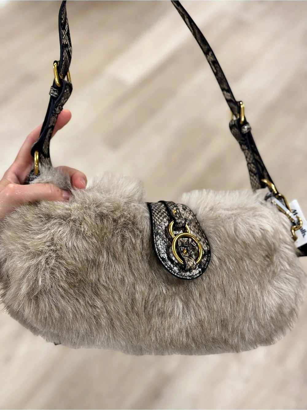 Steve Madden Kenzi Bag Faux Fur Crossbody Brown & Black NWT